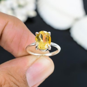 Anillo de Citrino Natural, Plata de Ley 925, Hecho a Mano, Gema Ovalada, Anillo de Boda Minimalista - Product Image 3