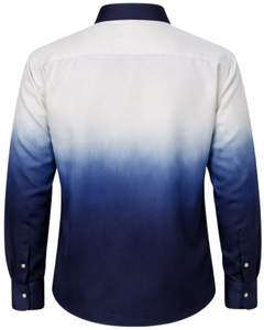 เสื้อเชิ้ตผู้ชายสีขาว-น้ำเงินไล่เฉด ผ้าฝ้ายพรีเมียม แขนยาว ติดกระดุม สวมใส่ได้ทั้งแบบเป็นทางการและลำลอง ผลิตตามสั่ง จำหน่ายส่ง - Product Image 2