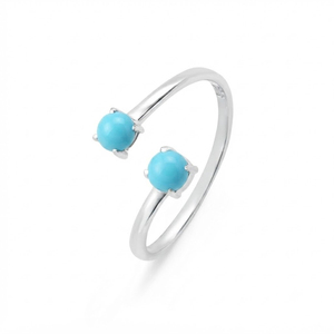 Rhaya Jewels Women Classic Bohemia Style Rhodium Plated 925 Sterling Silver Dual Cut <b>Turquoise</b> Adjustable Prong Setting <b>Ring</b> - Product Image 3
