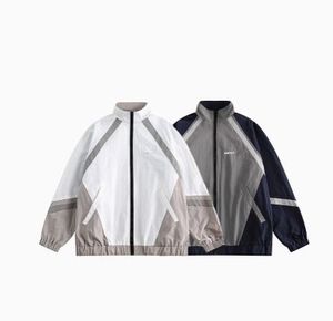 Veste de survêtement unisexe à blocs de couleur, fermeture éclair intégrale, col montant, en polyester léger, style sportif, pour adulte, idéale pour l'automne, avec poches latérales - Product Image 3