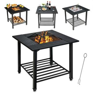 31-Inch Outdoor Dining <b>Table</b> with Fire Pit and <b>BBQ</b> Grate for Cooking and Entertaining - Product Image 6