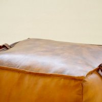 Pouf confortable en cuir et toile avec rembourrage en fibres de coton, repose-pieds, siège supplémentaire pour salons et chambres, tabouret gain de place