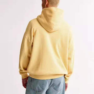 Sweat-shirt à capuche unisexe jaune, coupe classique, couleur unie, décontracté, poche avant, coton French Terry, vêtement d'automne - Product Image 3