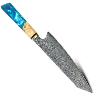 Cuchillo de Chef SHEARS BEAUTY de Acero Damasco Grado A+ con Mango de Resina Azul e Incrustaciones de Madera, Diseño Personalizable - Product Image 5