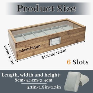 Watch & Jewelry Organizer <b>Box</b> 6 Slots Wooden Storage with Large Glass Display <b>Removable</b> Pillows <b>for</b> Men and Women - Product Image 1