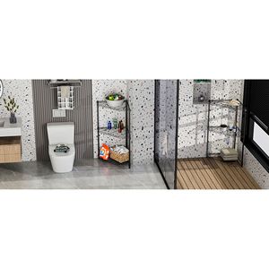 6 livelli Free Standing resistente regolabile in metallo angolo scaffale cromato per bagno soggiorno cucina contenitore nero - Product Image 3
