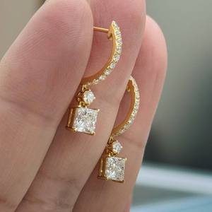 Fashion Jewelry Elegant DEF Color VVS Clarity 14K Yellow <b>Gold</b> Princess Cut Lab Grown Diamond <b>Earring</b> Charm Huggie Hoop <b>Earring</b> - Product Image 2