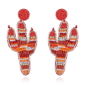 New Design Hand-embroidered Bohemian Glass Fruit <b>Cup</b> Cactus Sunflower Pendant Drop Earrings for Women Gift - Product Image 4