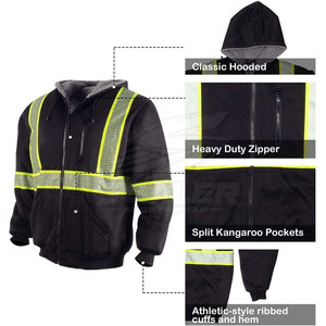 Low Price Safety <b>Work</b> Clothing Reflective Hoodies <b>Waterproof</b> ANSI Class 3 Drawstring Hood Pullover Hoodie Long Sleeve Apparel - Product Image 3