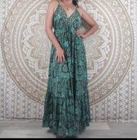 Robe longue décontractée pour femme, coupe trapèze, col halter croisé, sans manches, broderie écossaise, dos nu, design fluide, pour l'été et les fêtes de printemps