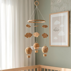 Mobile bébé bohème en rotin, décor suspendu nuage et montgolfière en fibres naturelles tressées, écologique, pour chambre d'enfant, nourrissons et tout-petits - Product Image 4