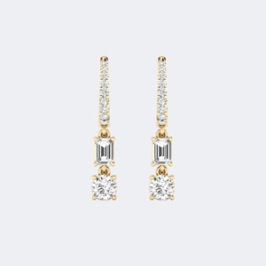 1.40 CTW Round &Emerald Cut Diamond Two-<b>Stone</b> Huggie Dangle Earrings - Product Image 4