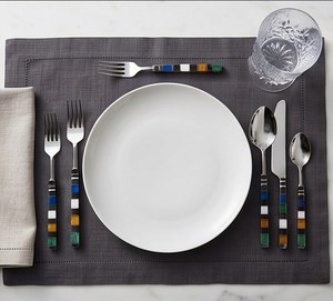 Juego de cubiertos moderno con mangos de mosaico coloridos, apto para lavavajillas, cubiertos plateados para bodas y cenas. - Product Image 5