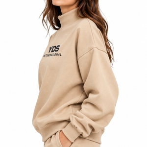Sudadera Casual de Cuello Alto para Mujer, Sudadera de Manga Larga de Color Sólido para Hombre, Ajuste Holgado, Tejido de Algodón, Color Sólido, Ropa Casual de Calle para Otoño - Product Image 3