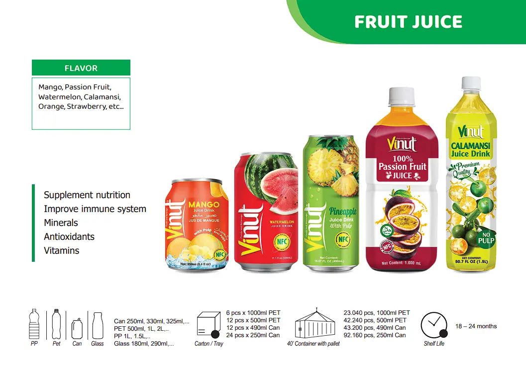 330ml di VINUT più venduto tropicale puro succo di frutta bere campione gratuito, Private Label all'ingrosso (OEM, ODM)