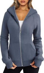 Sweat-shirt à capuche zippé pour femme, coupe classique, couleur unie, en coton et fibre de bambou tricotée, idéal pour l'automne - Product Image 5