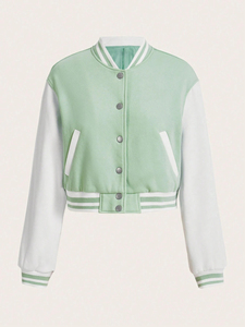 Women's High School Varsity Jackets 100% Wool Cotton Filled Eco-Friendly Windproof Pink White Trendy Baseball Style - Product Image 1