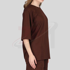 Camiseta de Algodón 100% Marrón, Cuello Redondo, Manga Tres Cuartos, Corte Holgado, Color Sólido, Tejido Transpirable, para Todas las Temporadas - Product Image 5