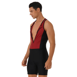 Combinaison de lutte à blocs de couleurs rouge et noir, en spandex et nylon extensibles, pour adultes - Product Image 6