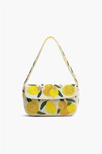 Sac à bandoulière élégant perlé avec broderie complexe, sac bandoulière brodé citron avec motif floral, style mode quotidien - Product Image 3