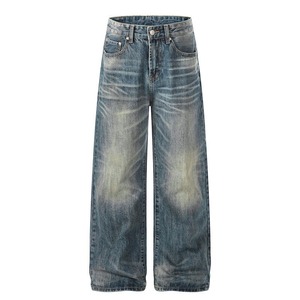 Men's Mid Waist Loose Snow Wash Denim <b>Jeans</b> Quick Dry Casual <b>Winter</b> Style Wide Leg Pants with Pockets - Product Image 1