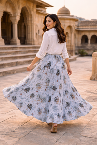 Women Floral Tree Print Maxi <b>Skirt</b> <b>Elastic</b> Waist Tiered Frill Long <b>Skirt</b> with Pockets Casual Summer Boho Cotton <b>Skirt</b> - Product Image 4