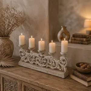 Vintage Whitewashed Wooden Gate Candle Holder Stand <b>Rustic</b> Farmhouse <b>Console</b> <b>Table</b> Entryway Decor for Bedroom Living Room - Product Image 6