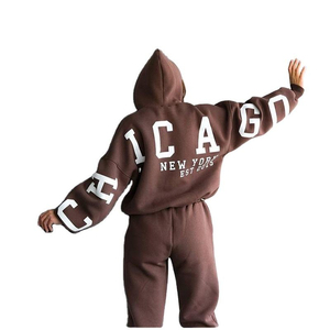 Ensemble de sweat-shirts à capuche unisexe Chicago New York, imprimé lettres marron, décontracté, coupe ample, longueur intégrale, pour toutes les saisons - Product Image 1