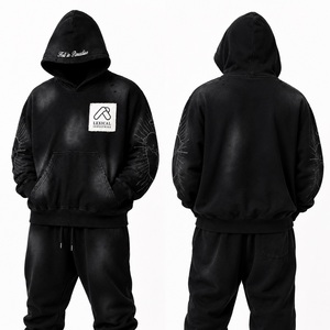 Sweat à capuche zippé ou pull oversize en molleton 100% coton, style streetwear, délavé vintage, effet usé, avec logo frontal, couleur unie, grammage lourd - Product Image 4