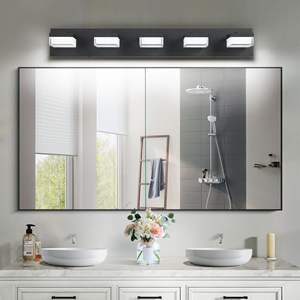 Modern 5-<b>Light</b> Black Iron <b>Bathroom</b> <b>Vanity</b> LED <b>Light</b> Fixture with Over Mirror Design Model D0100XU44CV - Product Image 1