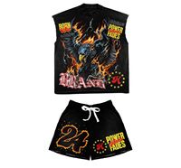 Conjunto de Camiseta sin Mangas y Pantalones Cortos Negros para Hombre, Estampado de Águila en Serigrafía, Estilo Urbano, Ropa de Verano