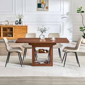 Set Tavolo da Pranzo Allungabile 59-71 Pollici con Sedie, Tavolo in MDF Noce con 4 Sedie in PU Artificiale Grigio Caldo per Sala da Pranzo - Product Image 3