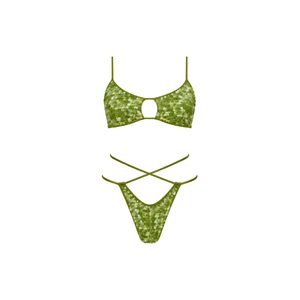 Conjunto de Bikini de Punto de Color Liso al por Mayor con Cuello Halter y Cordones, Conjunto de Dos Piezas con Tanga, Ropa de Playa para Mujer - Product Image 3