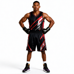 Ensemble de boxe noir et or en polyester, vêtements d'entraînement durables, short et haut avec gants, toutes saisons - Product Image 2
