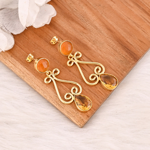 <b>Citrine</b> Hydro Gemstone Gold Plated Brass Drop Earrings Trendy Handmade Fashion Jewelry for Women Wholesale Lot 10 Pairs - Product Image 3