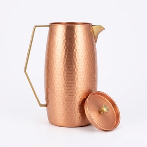 Handmade Hammered Pure Copper <b>Jug</b> Pitcher with Lid Minimalist Metal Water Carafe for Hotel Restaurant Serveware & Wedding - Product Image 1
