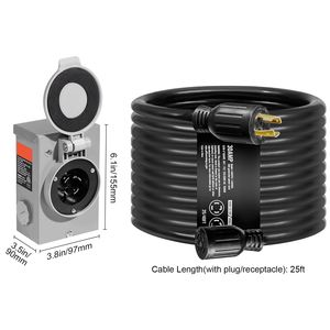 Kit Scatola di Ingresso Alimentazione Generatore 30 Amp con Cavo di Prolunga Elettrica RV da 25 FT NEMA L14-30P/L14-30R STW 10 AWG - Product Image 2