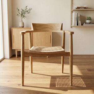 Chaise de salle à manger empilable Aksa moderne en teck durable et rotin synthétique élégant 61x59x75 cm, poncée avec soin, pour salon - Product Image 6
