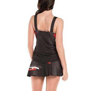 Camiseta sin mangas de malla con bloques de color para mujer, de secado rápido, atlética, informal, deportiva, con patrón negro, rojo y blanco - Product Image 2