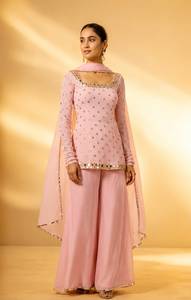 Georgette Three Piece Dress With Heavy Embroidery And <b>Mirror</b> Work Salwar Kameez INdian And Pakistani Style Suit For Ladies - Product Image 5