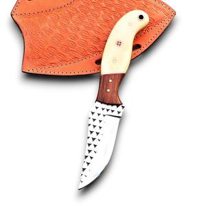 Cuchillo de caza de hoja fija de acero inoxidable con espiga completa, 58 HRC, afilado como una navaja, para camping, con mango de hueso de camello y madera, DIY - Product Image 1