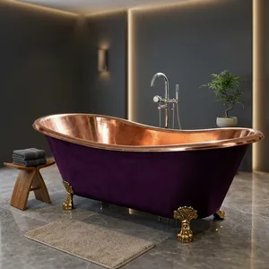 Baignoire autoportante vintage de luxe en cuivre pur fait main, couleur pourpre - Product Image 3