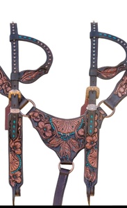 Conjunto completo de cuero genuino ligero marrón turquesa tachuela de caballo estacional inglés sillín equipo de equitación que incluye - Product Image 3