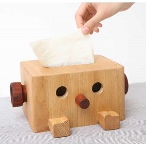 Modern Solid Wood Pig Tissue <b>Box</b> Cover with Pen Slot and <b>Storage</b> Case for Home Office in <b>Grey</b> - Product Image 3