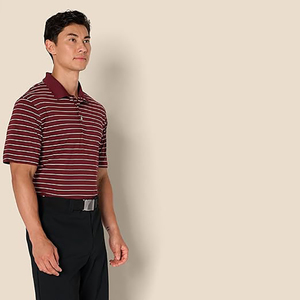 Polo à manches courtes rayé pour homme, coupe classique, tissu tricoté décontracté, motif marron et blanc - Product Image 3