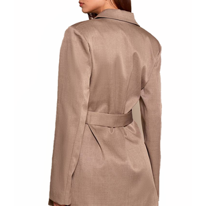 Blazer enveloppant ceinturé pour femme, col en V, manches longues, veste de travail décontractée en polyester uni pour le bureau, OEM ODM, logo personnalisé - Product Image 3