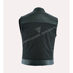 Chaleco de Motociclismo de Cuero Genuino y Tela de Lona, Chaleco de Cuero de Buena Calidad, Chaleco de Cuero al por Mayor a Precio Económico - Product Image 4