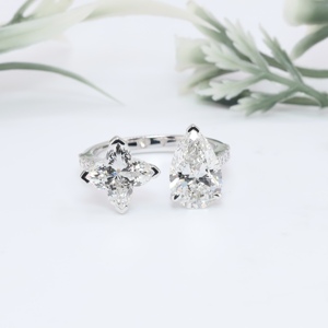 Anillo de Lujo con Corte de Pera, Diamantes Cultivados en Laboratorio, Diseño Abierto, Oro Blanco, Anillos de Compromiso y Boda Toi Et Moi, Anillos Únicos para Mujer - Product Image 1