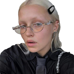 Shades Diamond Oval <b>Sunglasses</b> Unisex Y2K Fashion High-end Rhinestone Metal Retro UV400 PC Lenses Champagne Gray - Product Image 1