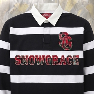เสื้อเชิ้ตแขนสั้นลายทาง Snowgrace ระบายอากาศได้ดี ปักโลโก้ คอวี ทรงหลวม ใส่ได้ทั้งชายหญิง เด็กผู้ชาย ผ้าโพลีเอสเตอร์ 100% - Product Image 6